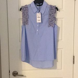 Blue and white Zara collar sleeveless top